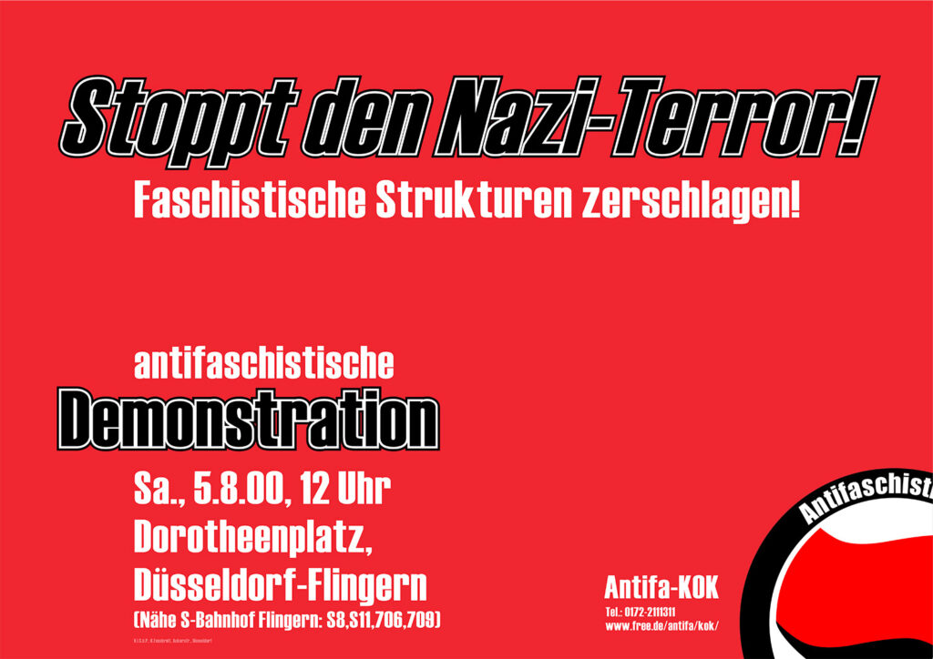 Plakat für eine antifaschistische Demonstration eine Woche nach dem Anschlag. (Foto: Antifa Archiv Düsseldorf)
