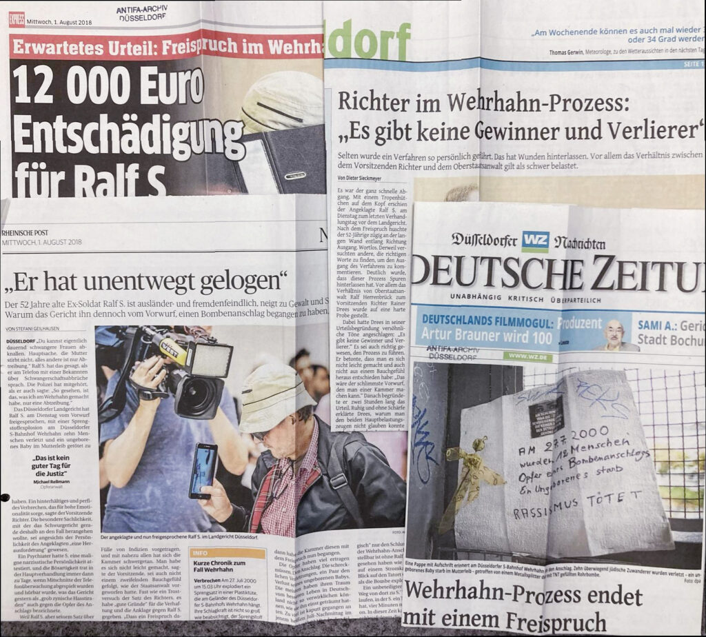 Auswahl an Zeitungsartikeln zum Freispruch, Quelle: Antifa-Archiv Düsseldorf